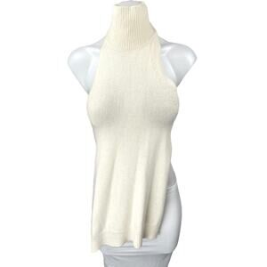Yuse Cream Wool Cashmere Sleeveless Turtleneck Backless Knit Sweater Tank Top OS